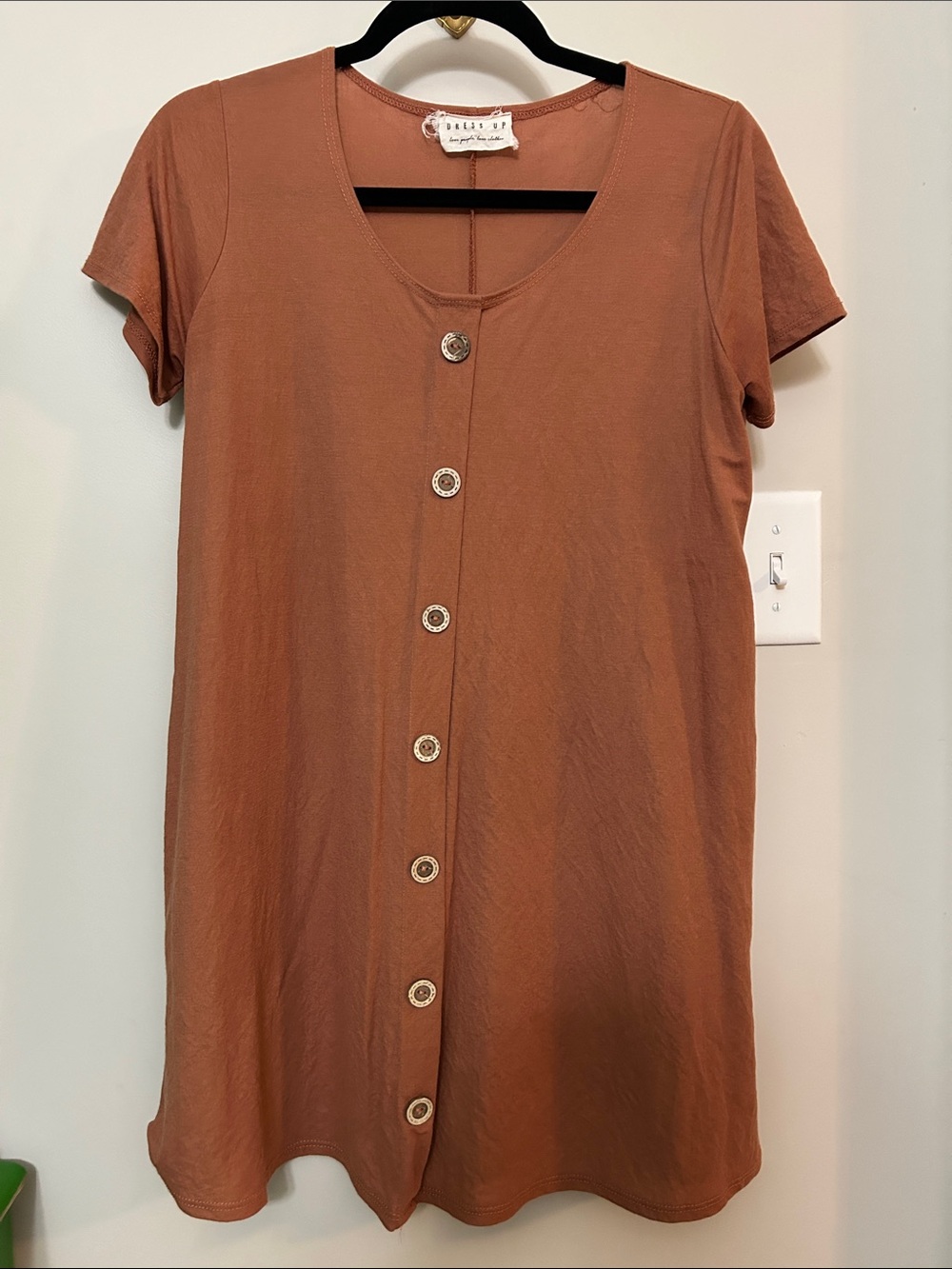 Dress Up Button-Front Mini Dress in Rust-Orange w/Pockets